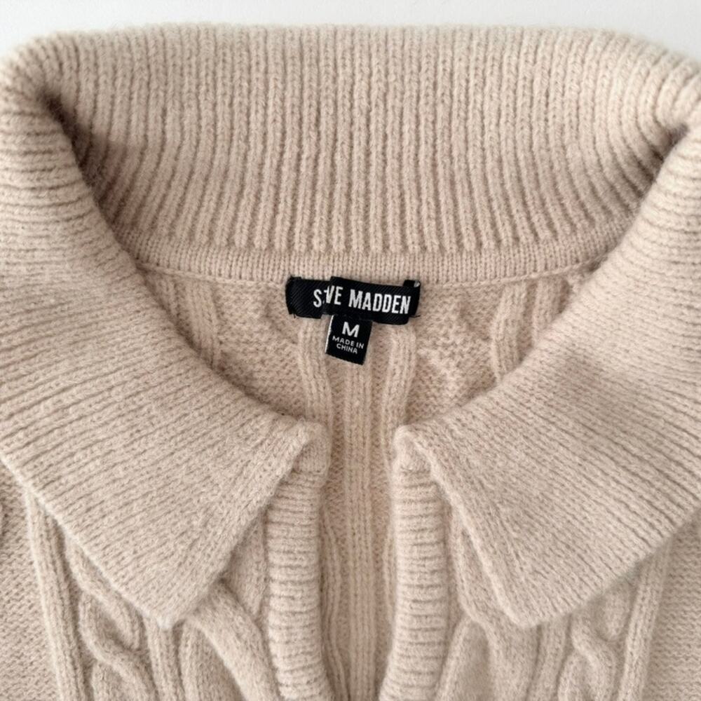 Steve Madden Cay Cable Knit Sweater Neutral Ivory Medium Relax Fit V-Neck Collar - Picture 3 of 8